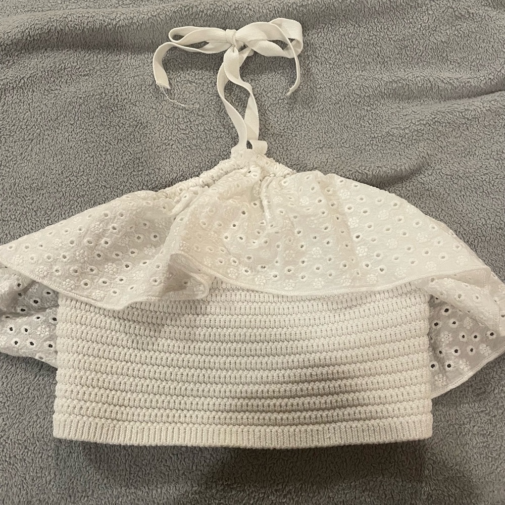 Zara Halter Crop Top with Eyelet Ruffle